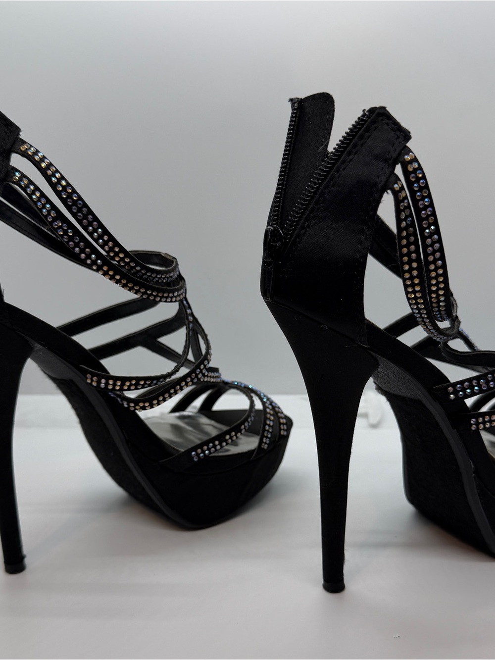 Shi by JOURNEYS Black Rhinestone Strappy High Heel Sandals - Picture 4 of 5